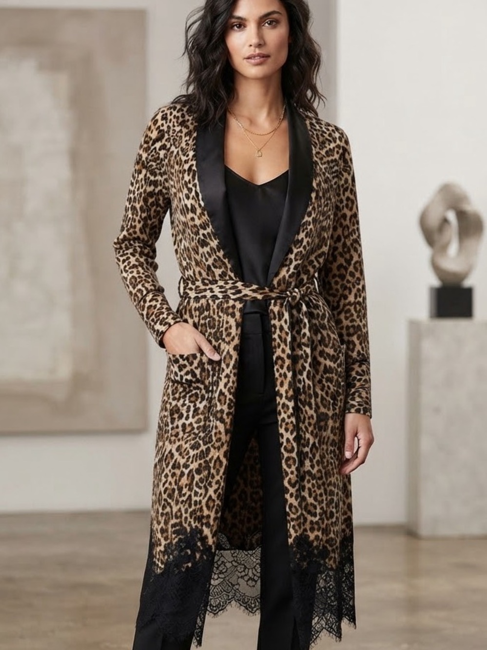 Gold Hawk Coco Animal Print Silk Duster